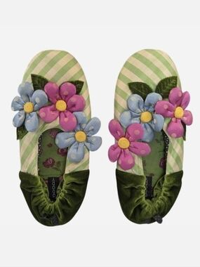 MacKenzie Goody Silk Floral Ballet Slippers Green Medium / US 7.5-9